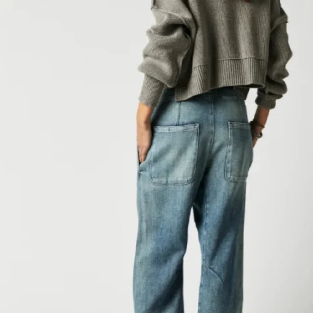 Free People - Osaka Mid Rise Barrel Jeans - Spring Garden & Blue  - Size 25 - Picture 2 of 6
